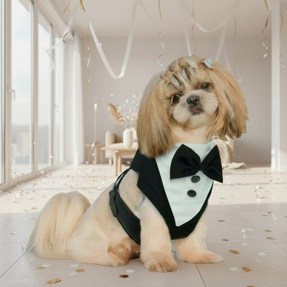 Shih-tzu-Harnais-chien-guirlande dans un salon
