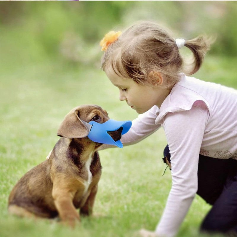 chiot enfant caresse muselière chien bleu