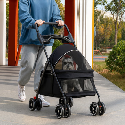 dame schnauzer trottoir poussette pour chien noir