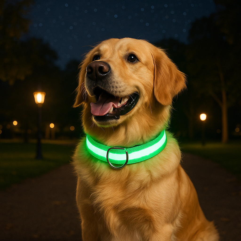 golden retriever  nuit collier chien vert LED