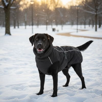 labrador-debout-neige-parc-manteau-pour-chien-noir